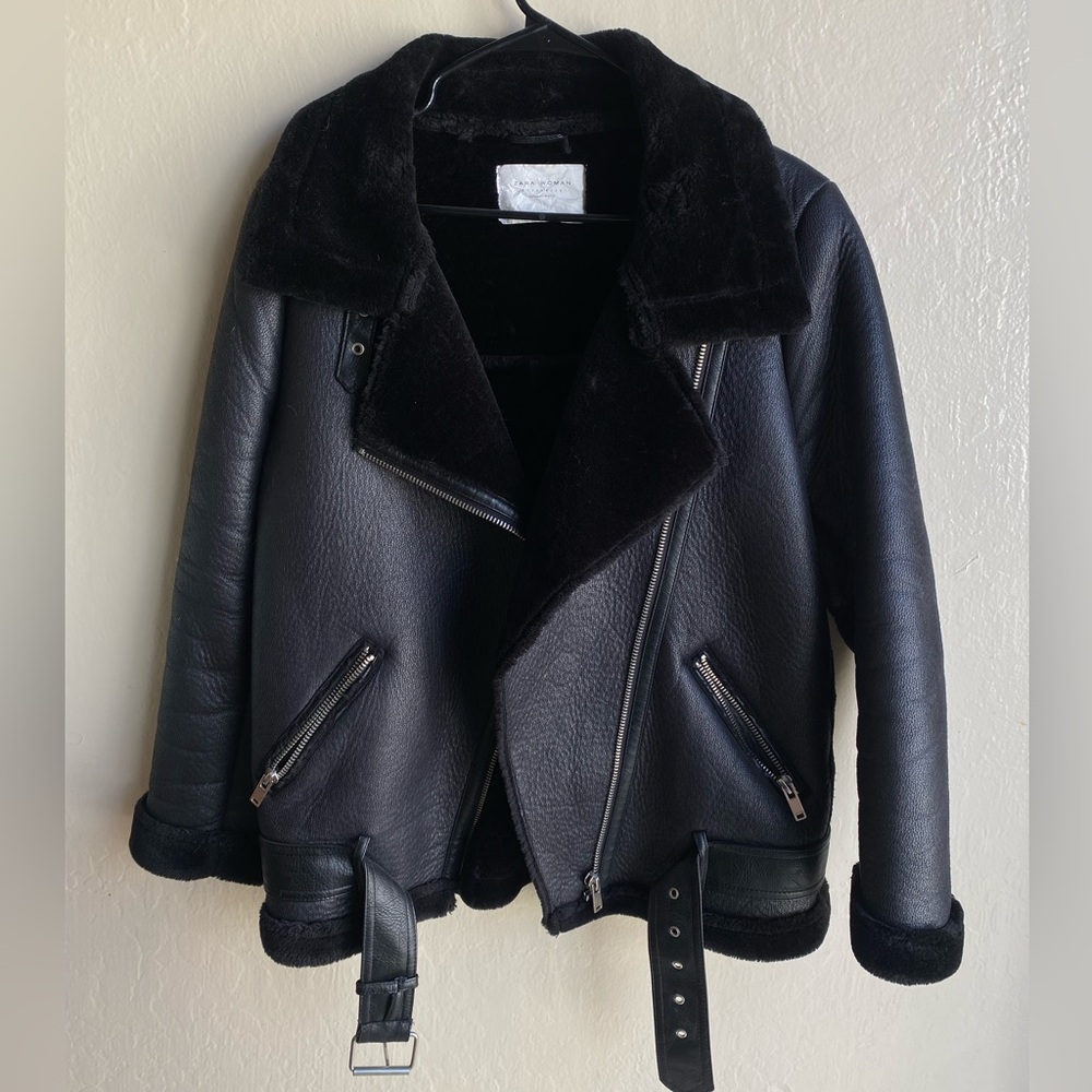 Zara faux fur shearling moto jacket